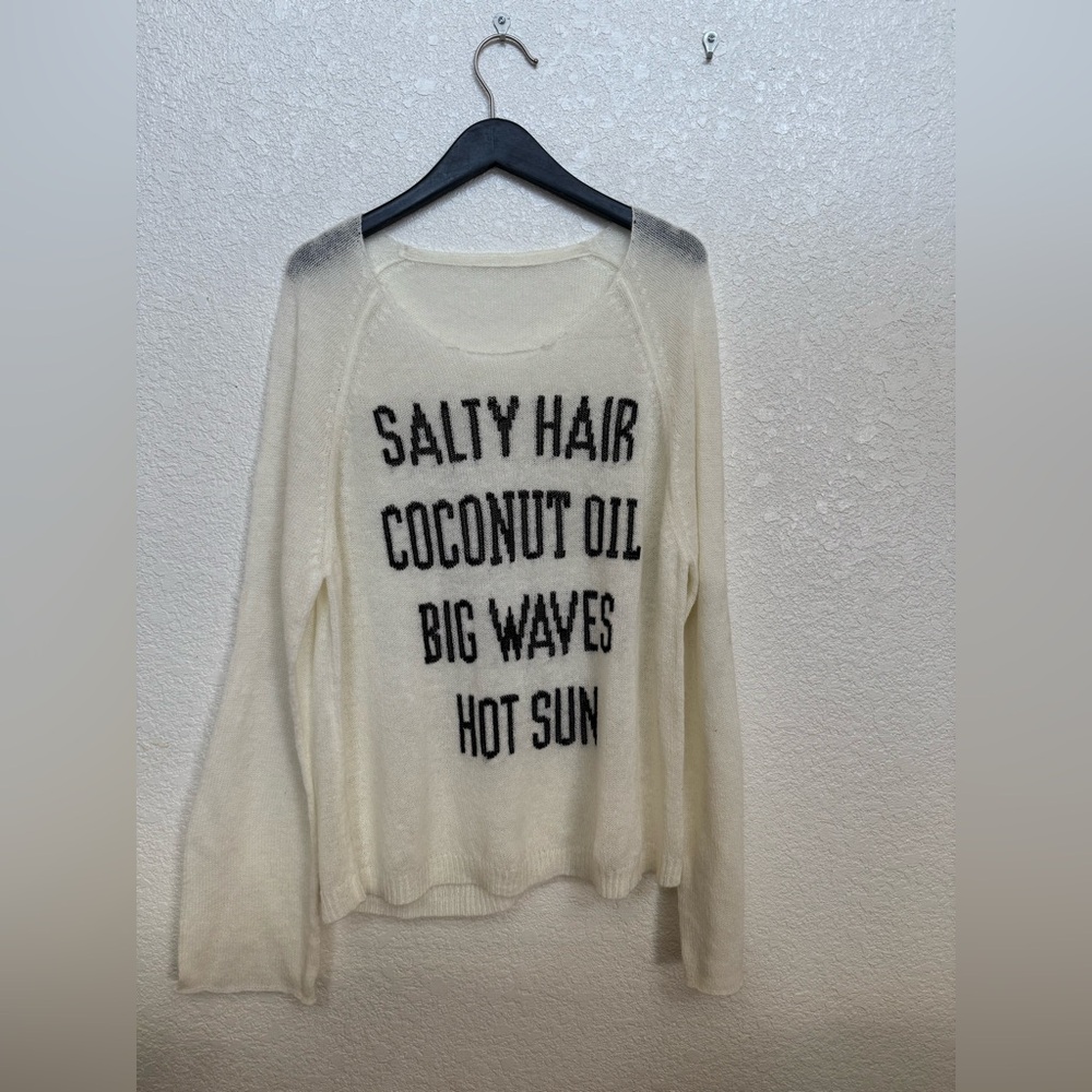 Wildfox White and Black Crew Neck Sweater